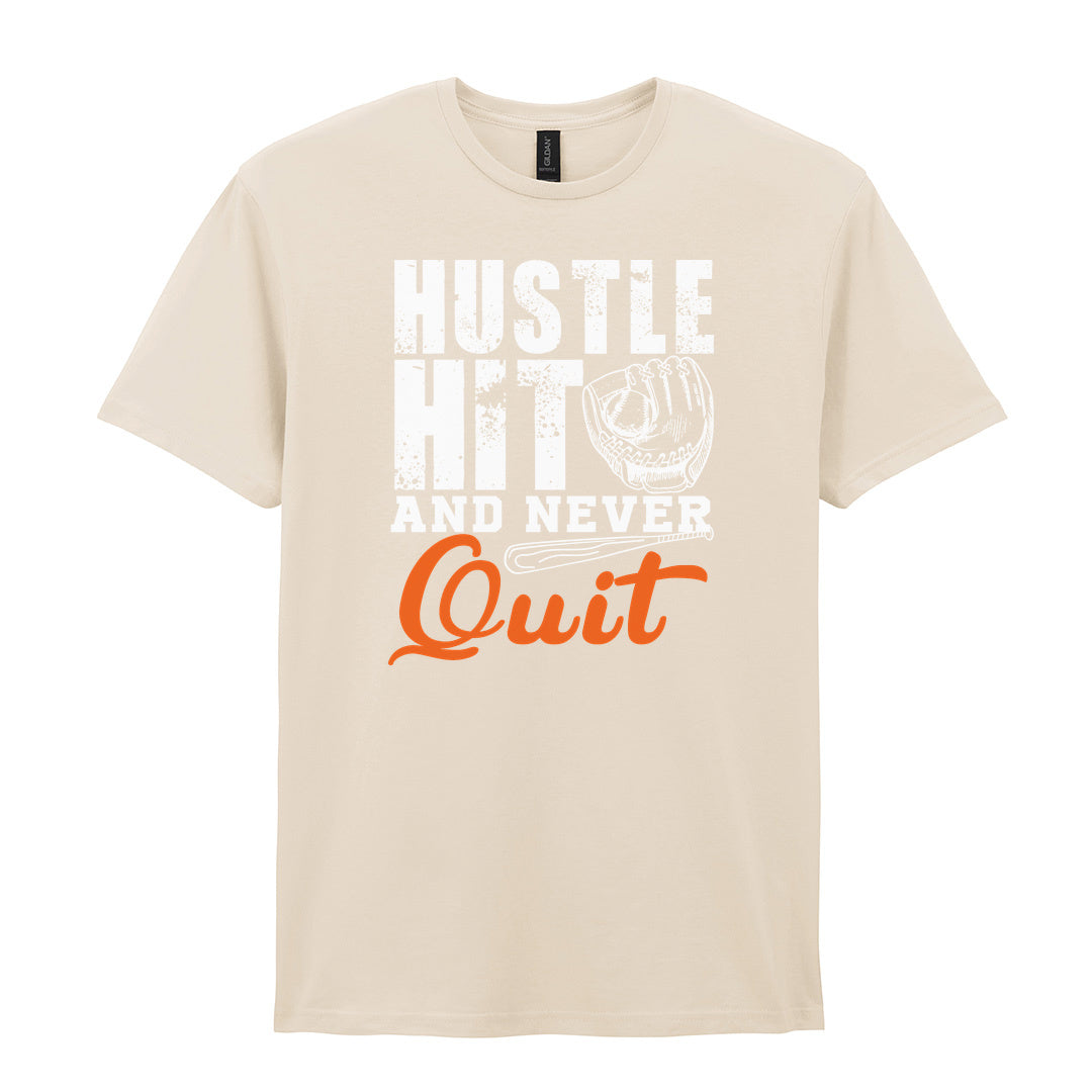 IPRINTOP Hustle Hit and Never Quit Graphic T-Shirt in Natural - glove and orange Quit script