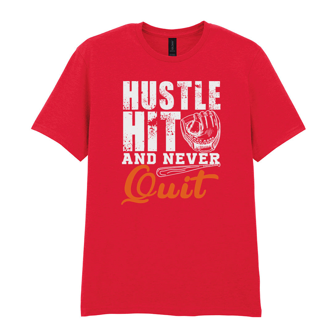 IPRINTOP Hustle Hit and Never Quit Graphic T-Shirt in Red - glove and orange Quit script