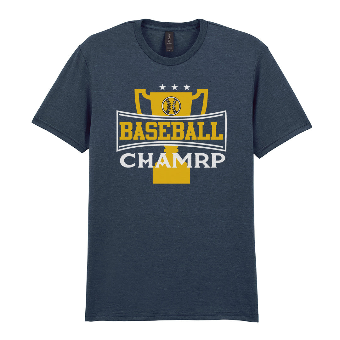IPRINTOP Baseball Champ Graphic T-Shirt in Dark Heather - gold trophy graphic