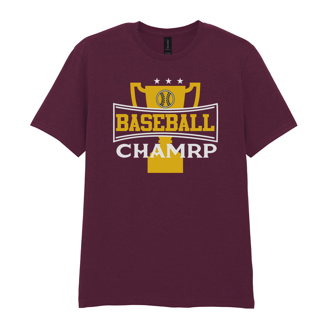 IPRINTOP Baseball Champ Graphic T-Shirt in Maroon - gold trophy graphic