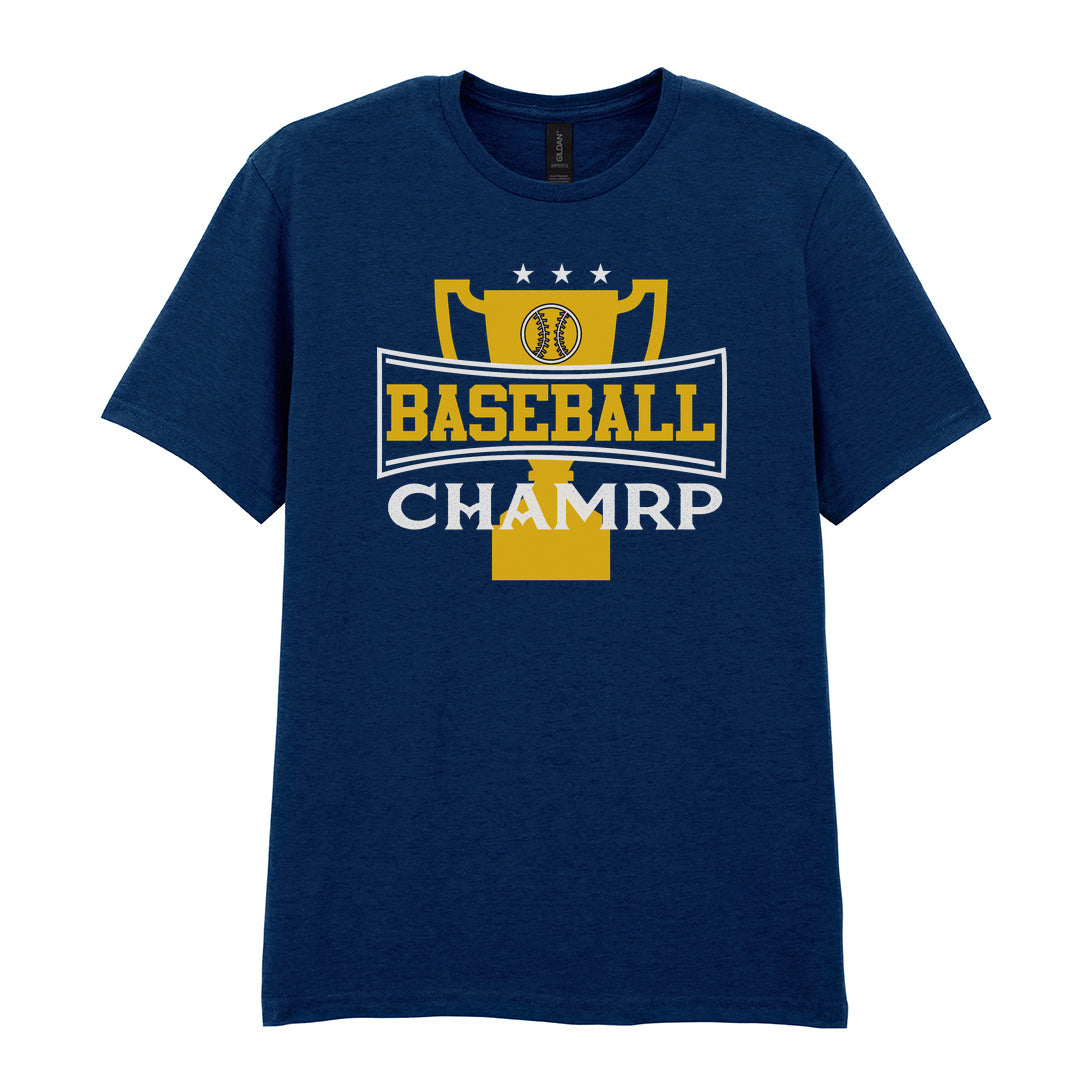 IPRINTOP Baseball Champ Graphic T-Shirt in Navy - gold trophy graphic