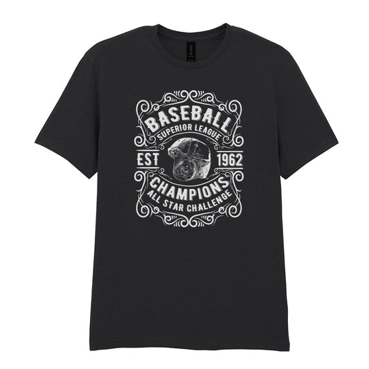 IPRINTOP Baseball Superior League Graphic T-Shirt in Black - ornate helmet badge
