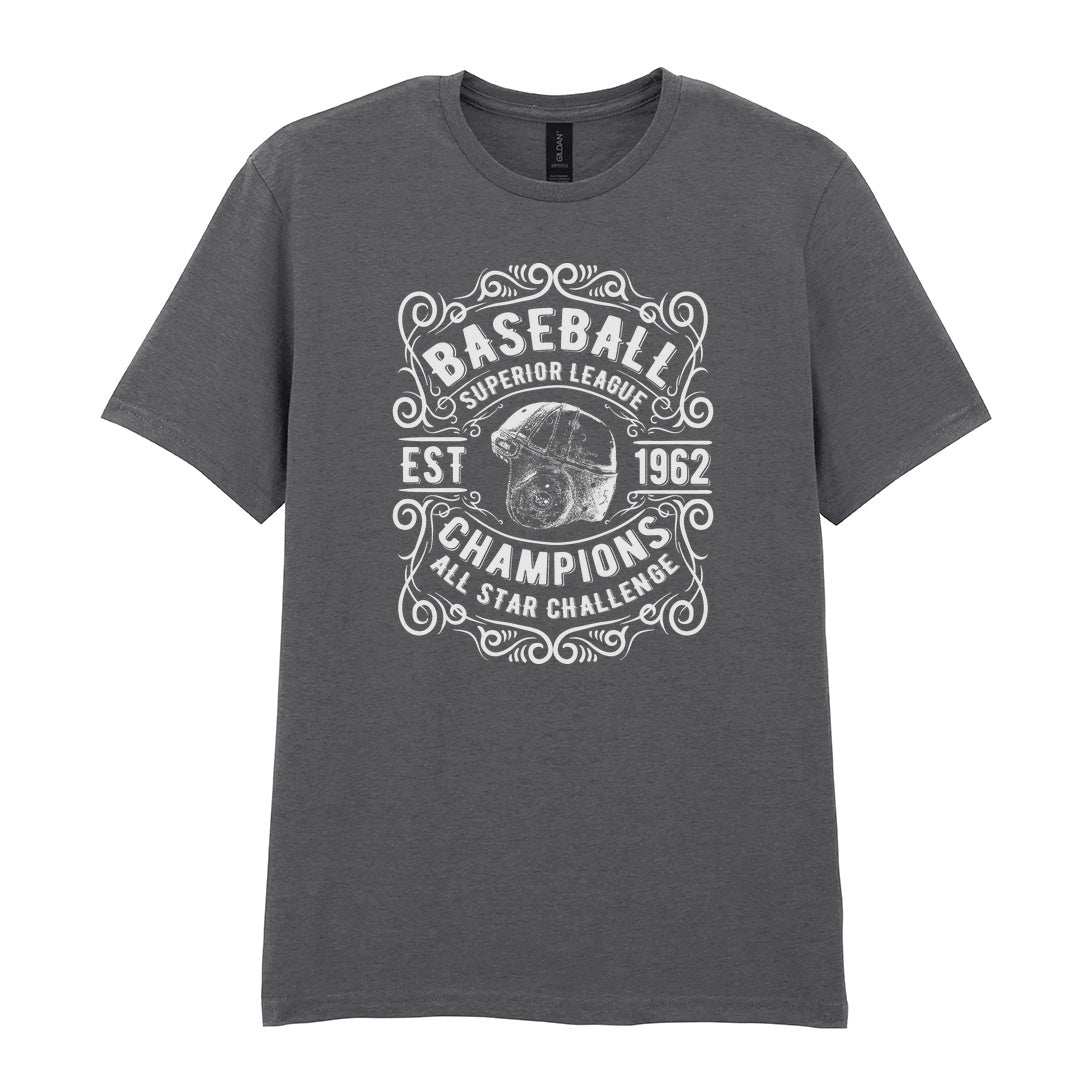 IPRINTOP Baseball Superior League Graphic T-Shirt in Charcoal - ornate helmet badge