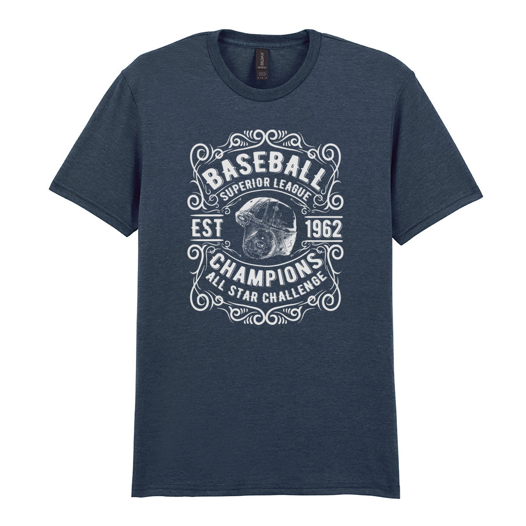 IPRINTOP Baseball Superior League Graphic T-Shirt in Dark Heather - ornate helmet badge