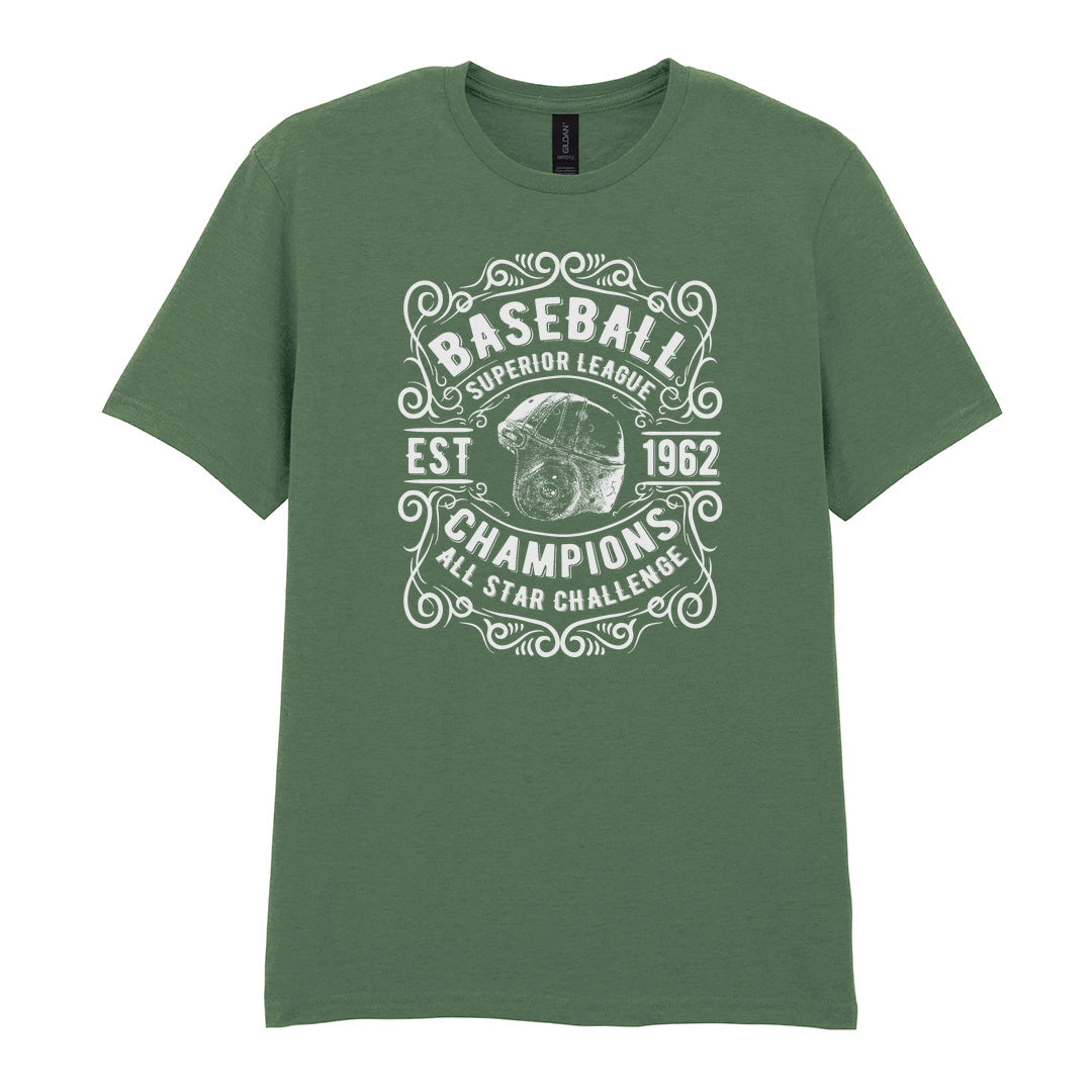 IPRINTOP Baseball Superior League Graphic T-Shirt in Military Green - ornate helmet badge