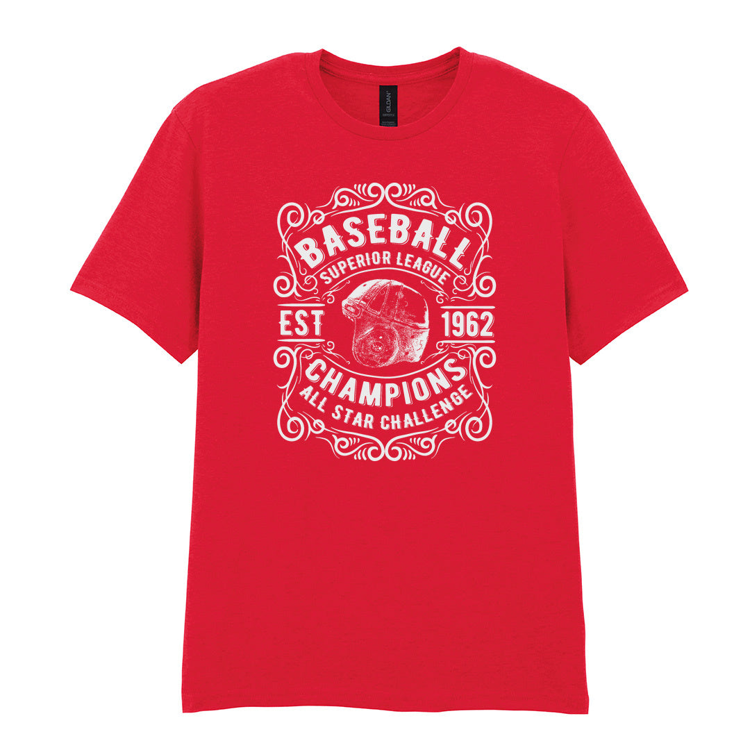 IPRINTOP Baseball Superior League Graphic T-Shirt in Red - ornate helmet badge