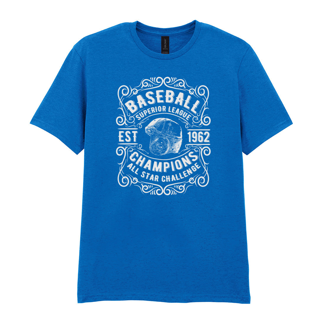 IPRINTOP Baseball Superior League Graphic T-Shirt in Royal - ornate helmet badge