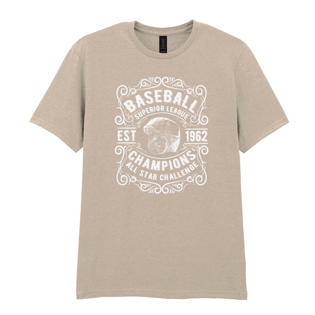 IPRINTOP Baseball Superior League Graphic T-Shirt in Sand - ornate helmet badge