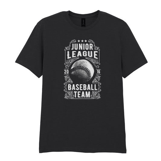 IPRINTOP Junior League Baseball Team Graphic T-Shirt in Black - ornate baseball badge