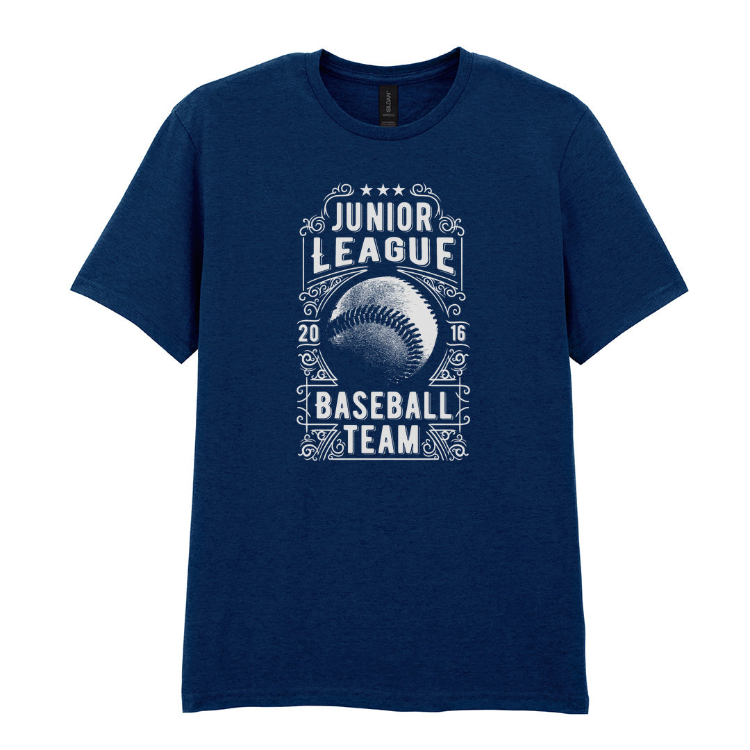 IPRINTOP Junior League Baseball Team Graphic T-Shirt in Navy - ornate baseball badge