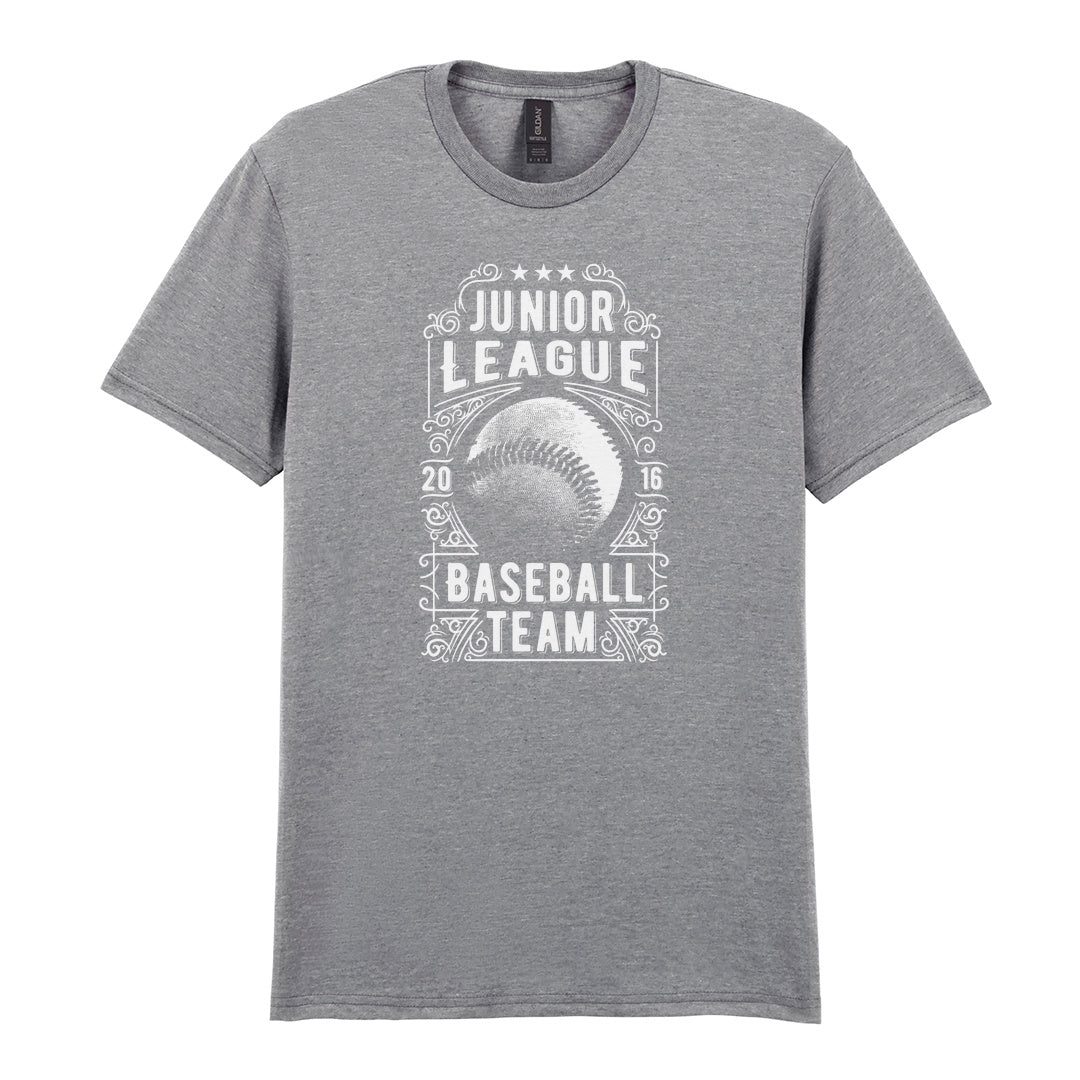 IPRINTOP Junior League Baseball Team Graphic T-Shirt in RS Sports Grey - ornate baseball badge