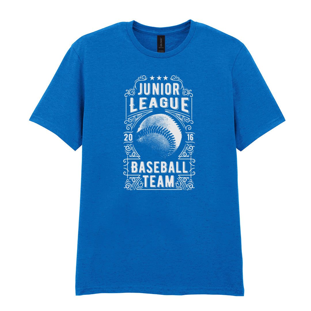IPRINTOP Junior League Baseball Team Graphic T-Shirt in Royal - ornate baseball badge