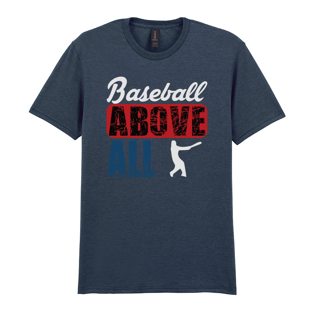IPRINTOP Baseball Above All - Design 1 Graphic T-Shirt in Dark Heather - batter and baseball slogan
