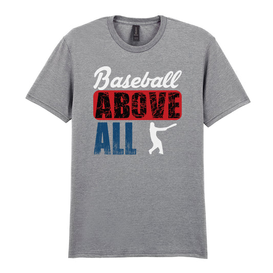 IPRINTOP Baseball Above All - Design 1 Graphic T-Shirt in RS Sports Grey - batter and baseball slogan