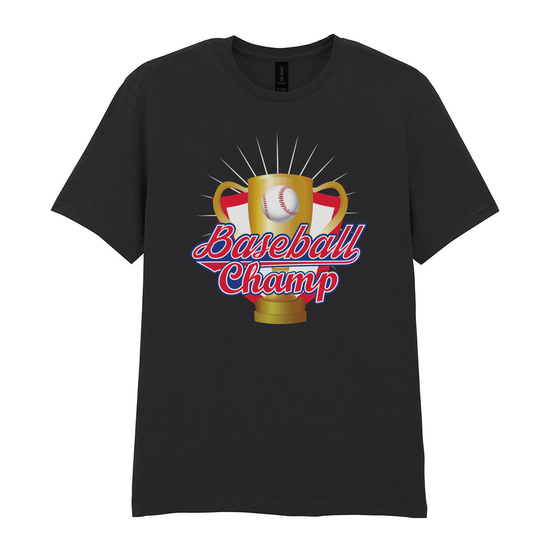 IPRINTOP Baseball Champion Graphic T-Shirt in Black - gold trophy and baseball