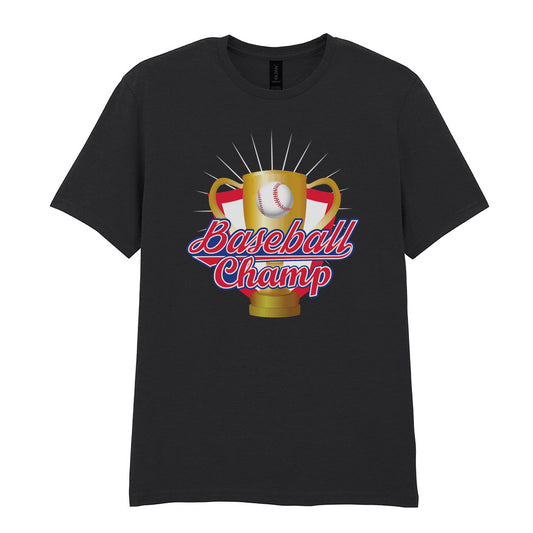 IPRINTOP Baseball Champion Graphic T-Shirt in Black - gold trophy and baseball