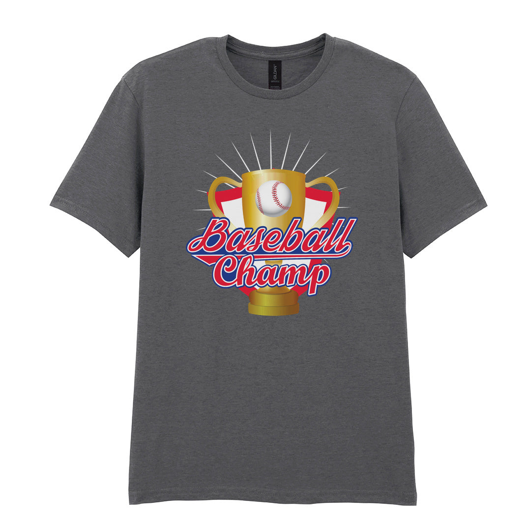 IPRINTOP Baseball Champion Graphic T-Shirt in Charcoal - gold trophy and baseball
