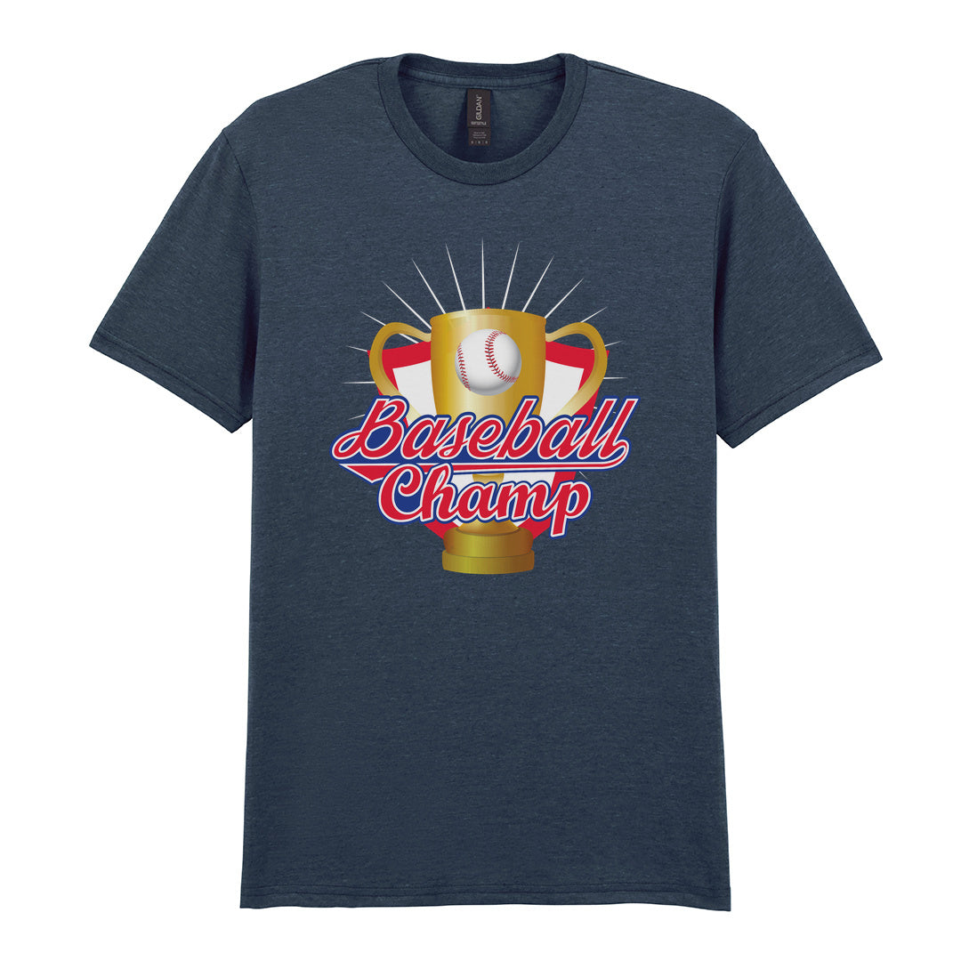 IPRINTOP Baseball Champion Graphic T-Shirt in Dark Heather - gold trophy and baseball