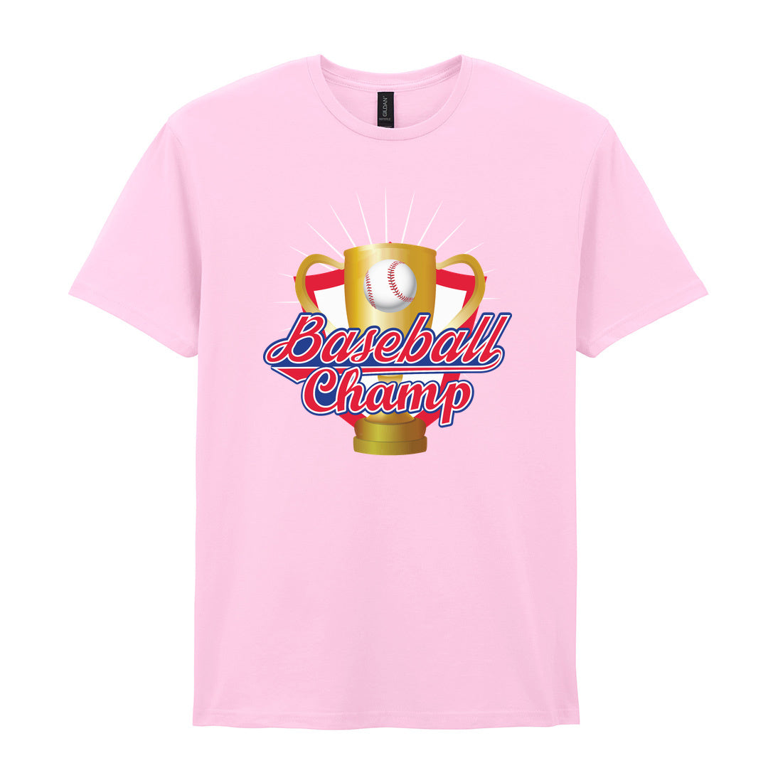 IPRINTOP Baseball Champion Graphic T-Shirt in Light Pink - gold trophy and baseball