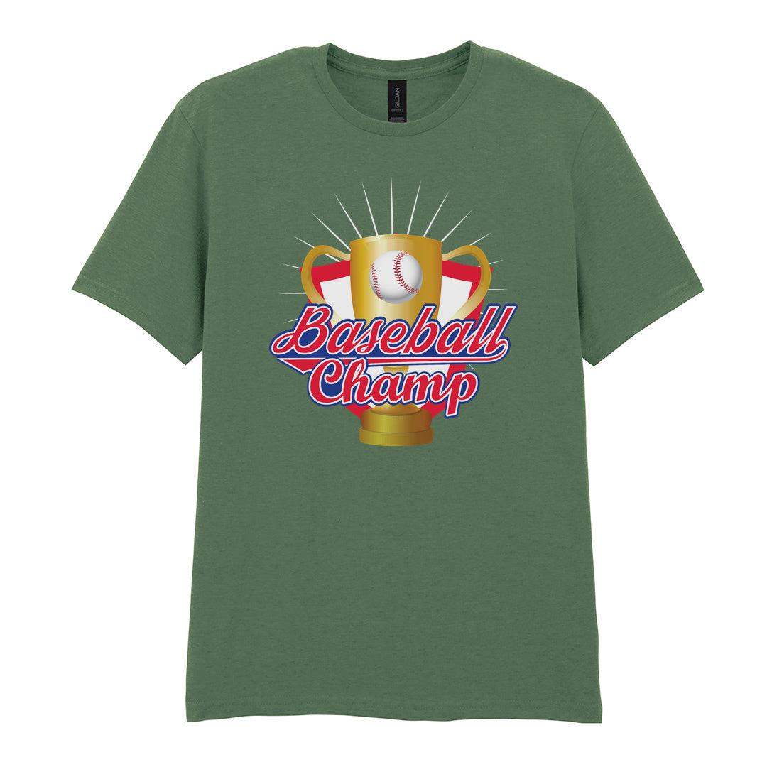 IPRINTOP Baseball Champion Graphic T-Shirt in Military Green - gold trophy and baseball