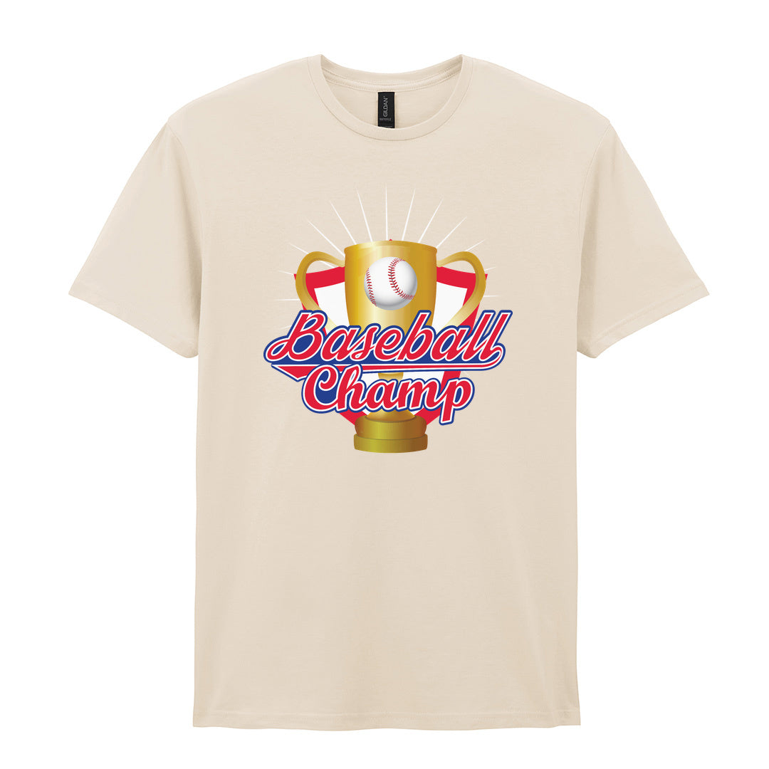 IPRINTOP Baseball Champion Graphic T-Shirt in Natural - gold trophy and baseball