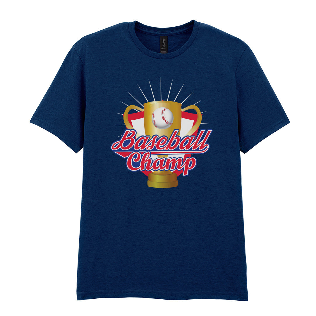 IPRINTOP Baseball Champion Graphic T-Shirt in Navy - gold trophy and baseball