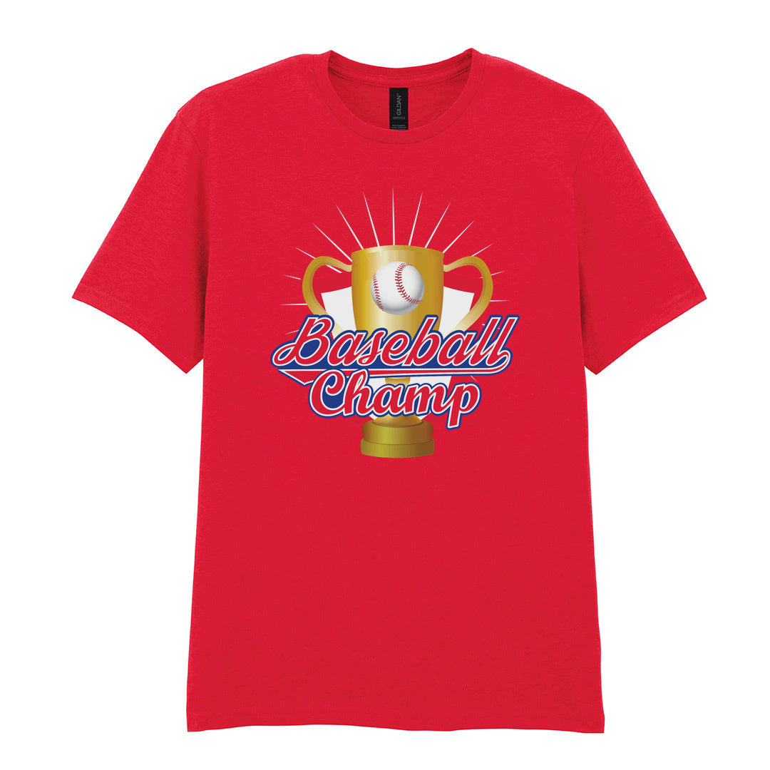 IPRINTOP Baseball Champion Graphic T-Shirt in Red - gold trophy and baseball