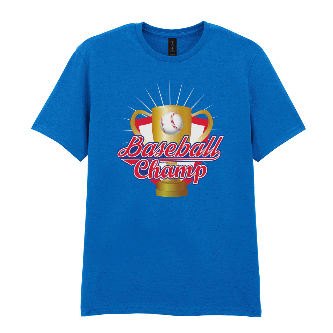 IPRINTOP Baseball Champion Graphic T-Shirt in Royal - gold trophy and baseball