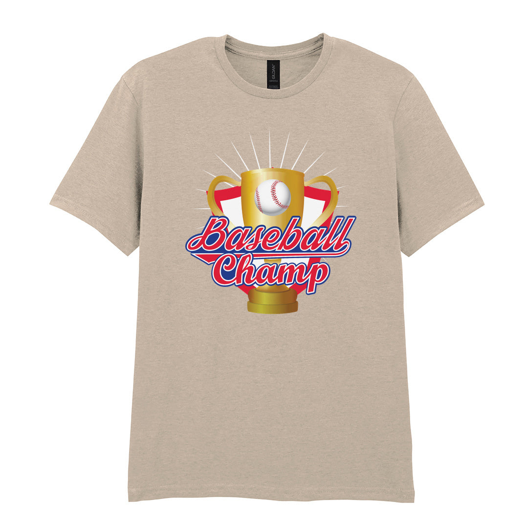 IPRINTOP Baseball Champion Graphic T-Shirt in Sand - gold trophy and baseball