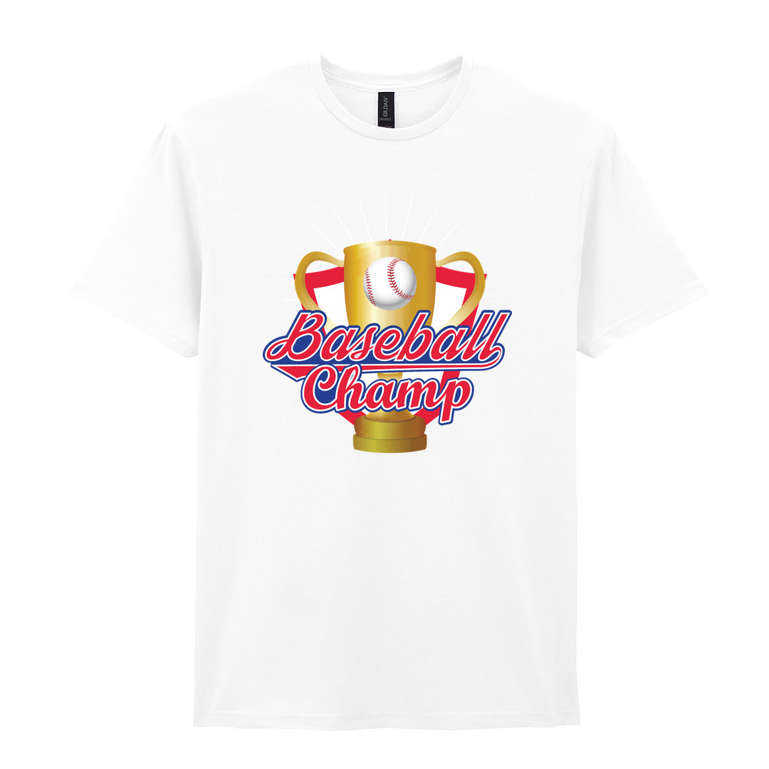 IPRINTOP Baseball Champion Graphic T-Shirt in White - gold trophy and baseball