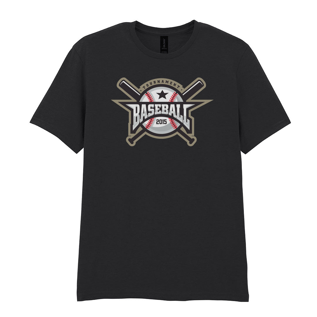 IPRINTOP Embrace the Baseball Spirit - Design 1 Graphic T-Shirt in Black - crossed bats and 2015 badge