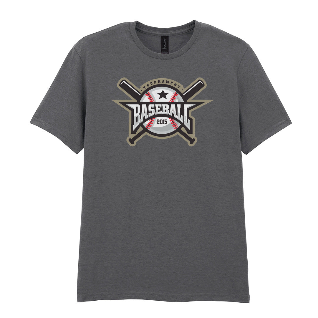 IPRINTOP Embrace the Baseball Spirit - Design 1 Graphic T-Shirt in Charcoal - crossed bats and 2015 badge