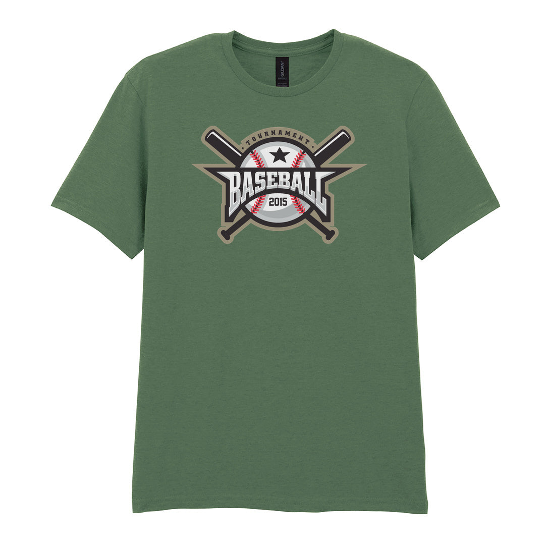 IPRINTOP Embrace the Baseball Spirit - Design 1 Graphic T-Shirt in Military Green - crossed bats and 2015 badge