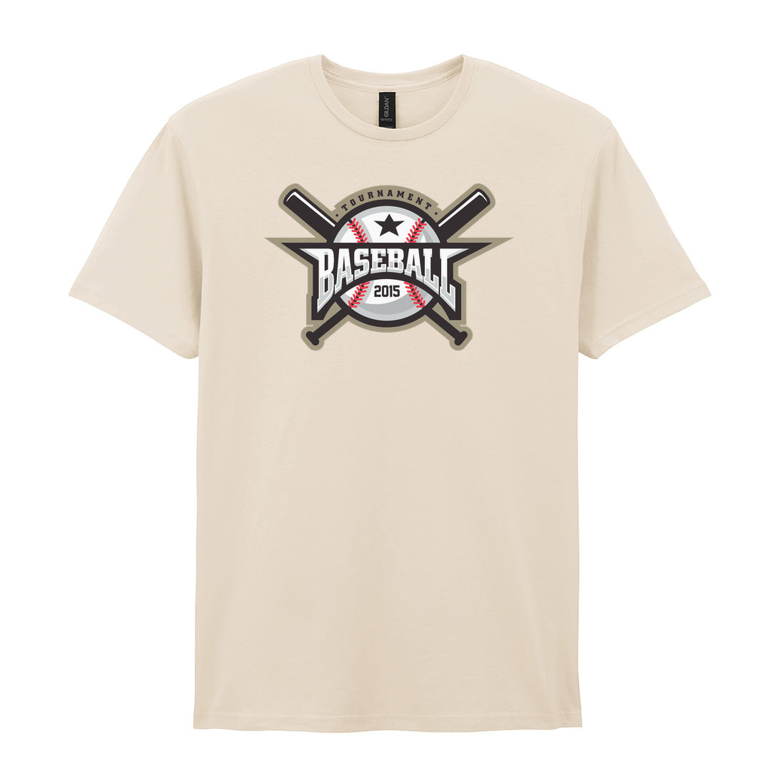 IPRINTOP Embrace the Baseball Spirit - Design 1 Graphic T-Shirt in Natural - crossed bats and 2015 badge
