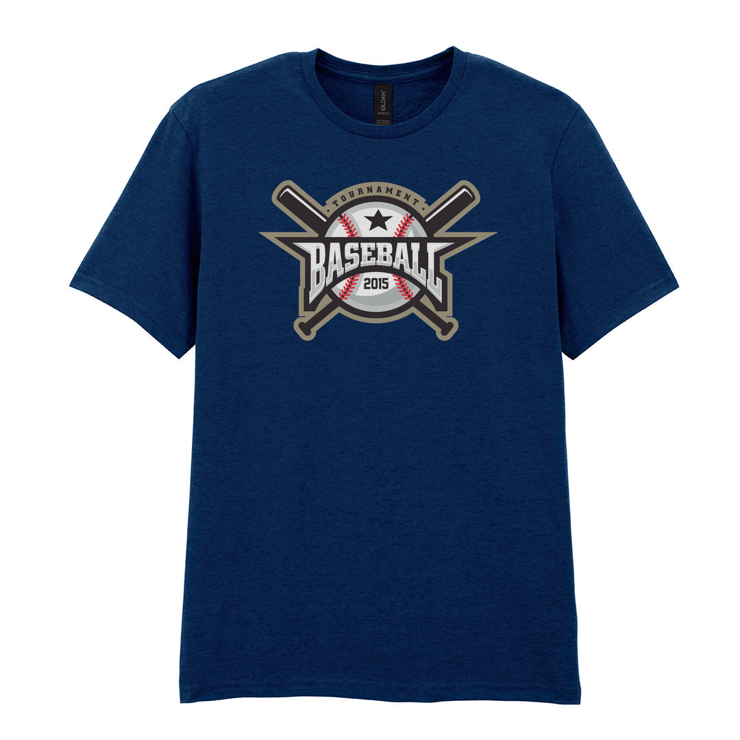 IPRINTOP Embrace the Baseball Spirit - Design 1 Graphic T-Shirt in Navy - crossed bats and 2015 badge