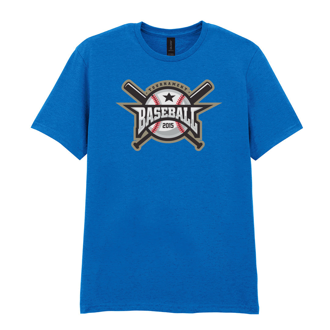 IPRINTOP Embrace the Baseball Spirit - Design 1 Graphic T-Shirt in Royal - crossed bats and 2015 badge
