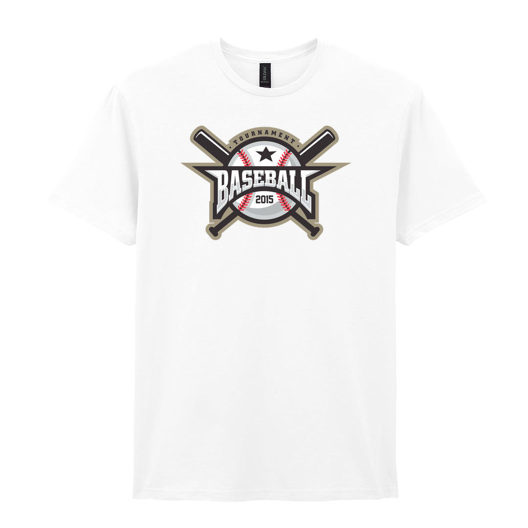 IPRINTOP Embrace the Baseball Spirit - Design 1 Graphic T-Shirt in White - crossed bats and 2015 badge