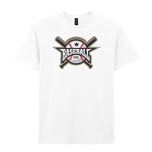IPRINTOP Embrace the Baseball Spirit - Design 1 Graphic T-Shirt in White - crossed bats and 2015 badge