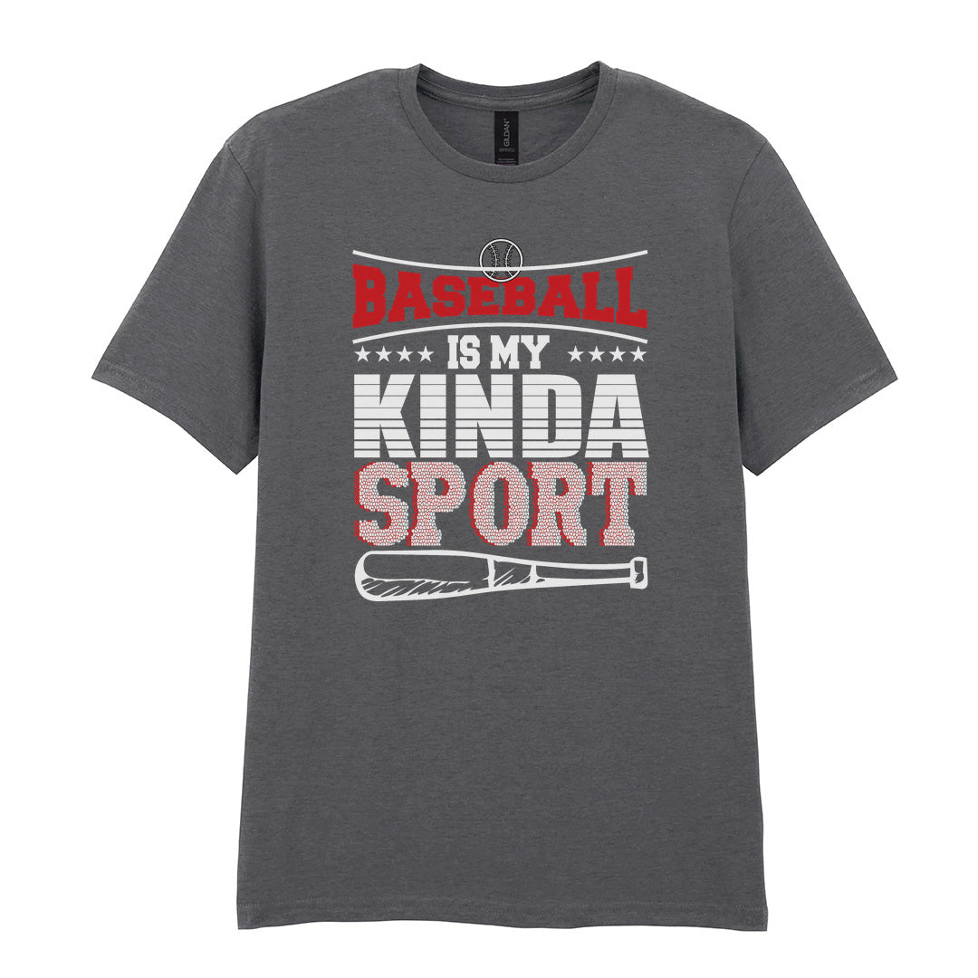 IPRINTOP Baseball Is My Kinda Sport 2 Graphic T-Shirt in Charcoal - red slogan and bat