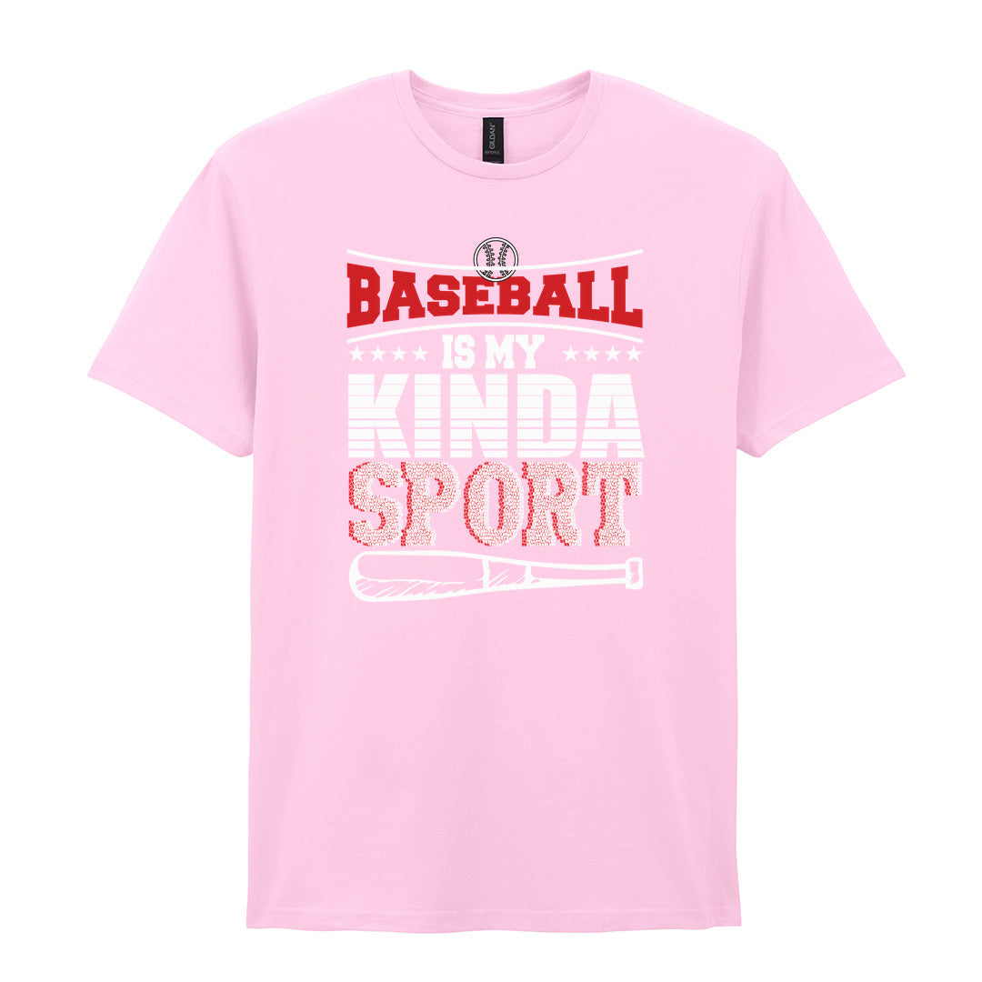 IPRINTOP Baseball Is My Kinda Sport 2 Graphic T-Shirt in Light Pink - red slogan and bat