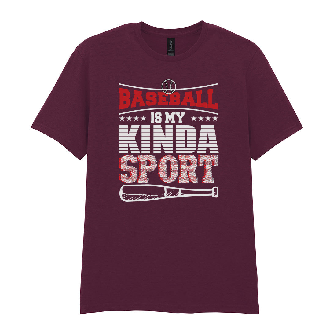 IPRINTOP Baseball Is My Kinda Sport 2 Graphic T-Shirt in Maroon - red slogan and bat