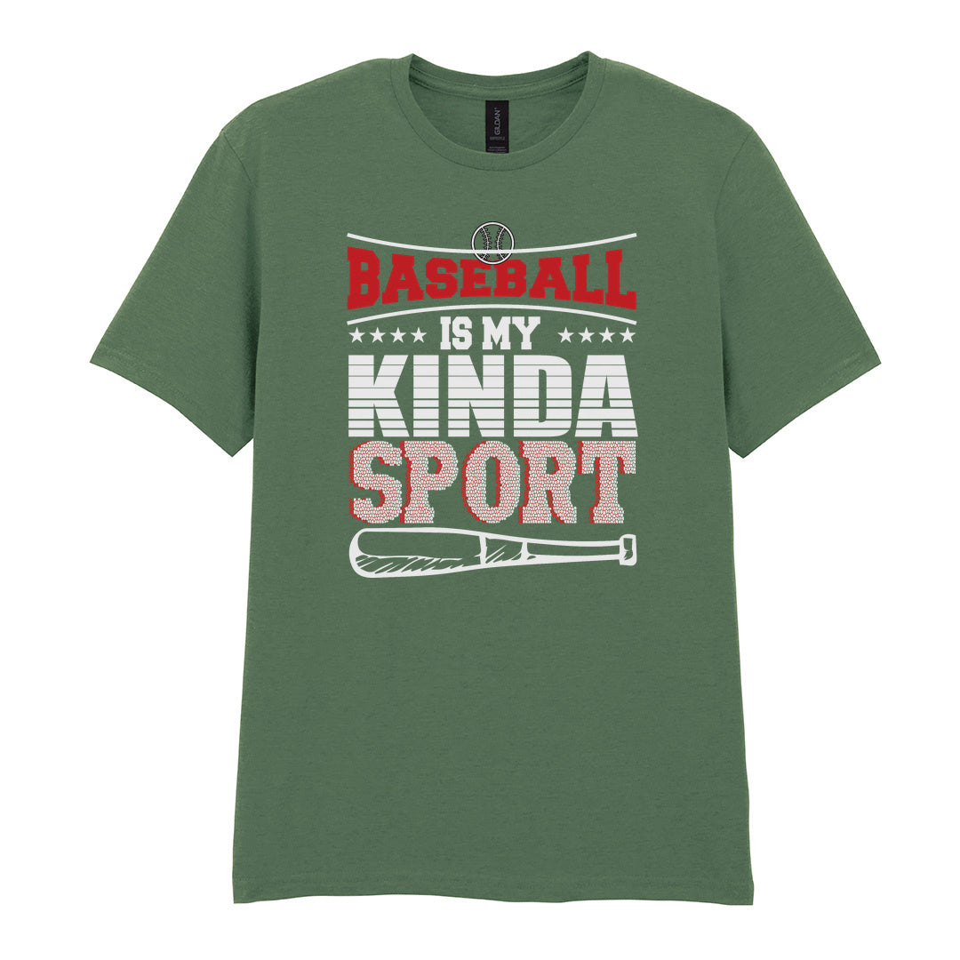IPRINTOP Baseball Is My Kinda Sport 2 Graphic T-Shirt in Military Green - red slogan and bat