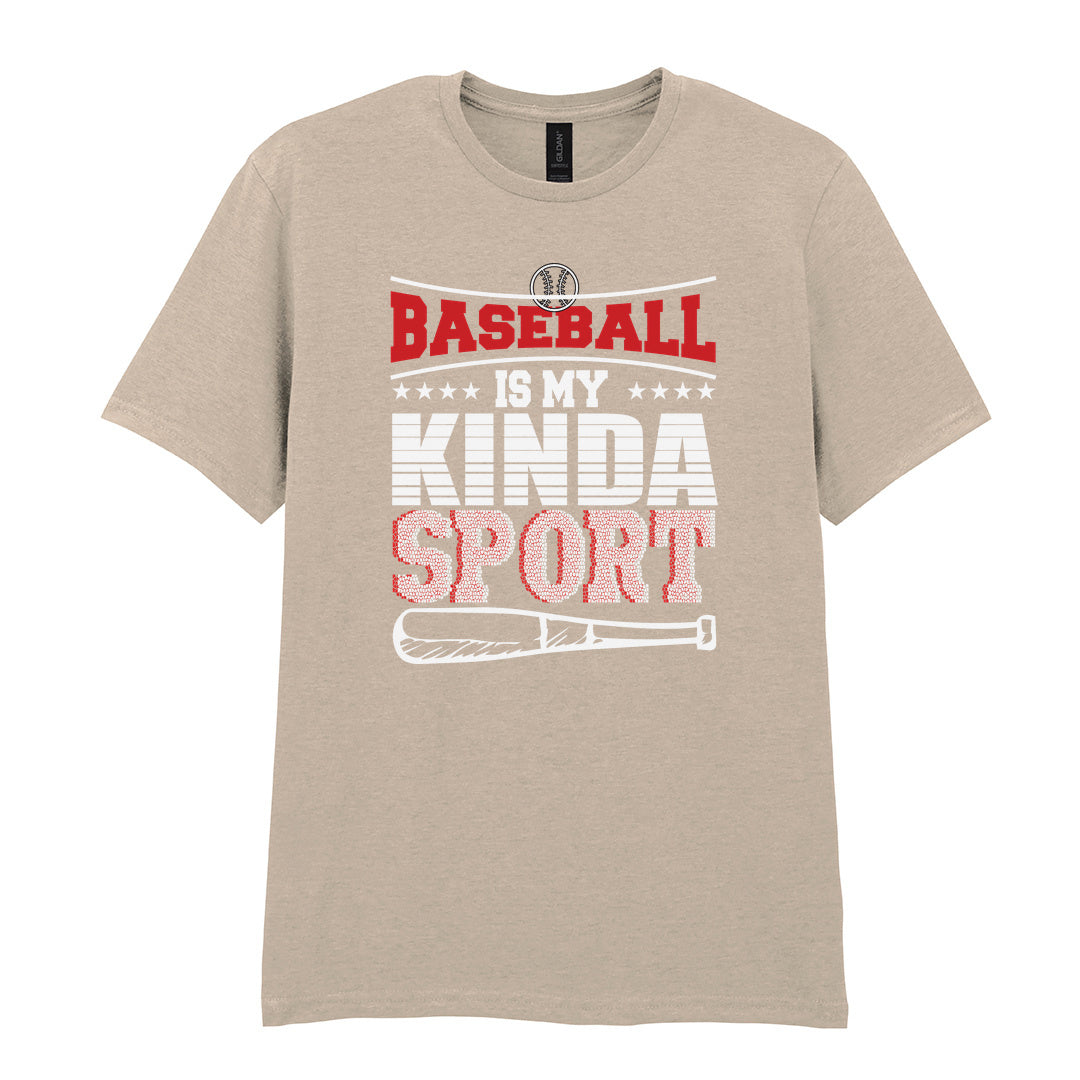 IPRINTOP Baseball Is My Kinda Sport 2 Graphic T-Shirt in Sand - red slogan and bat