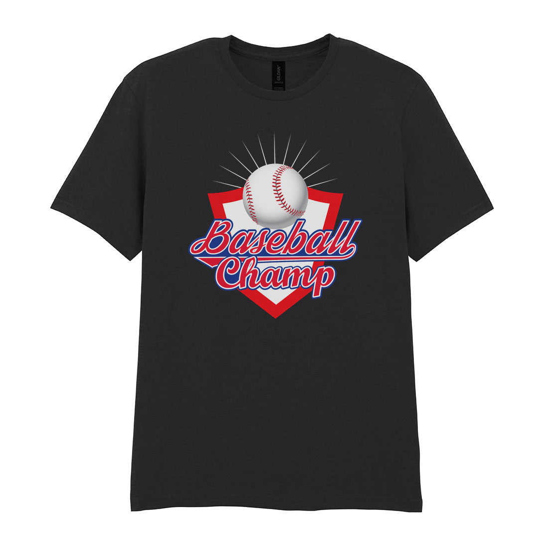 IPRINTOP Baseball Champ 3 Graphic T-Shirt in Black - baseball and red shield