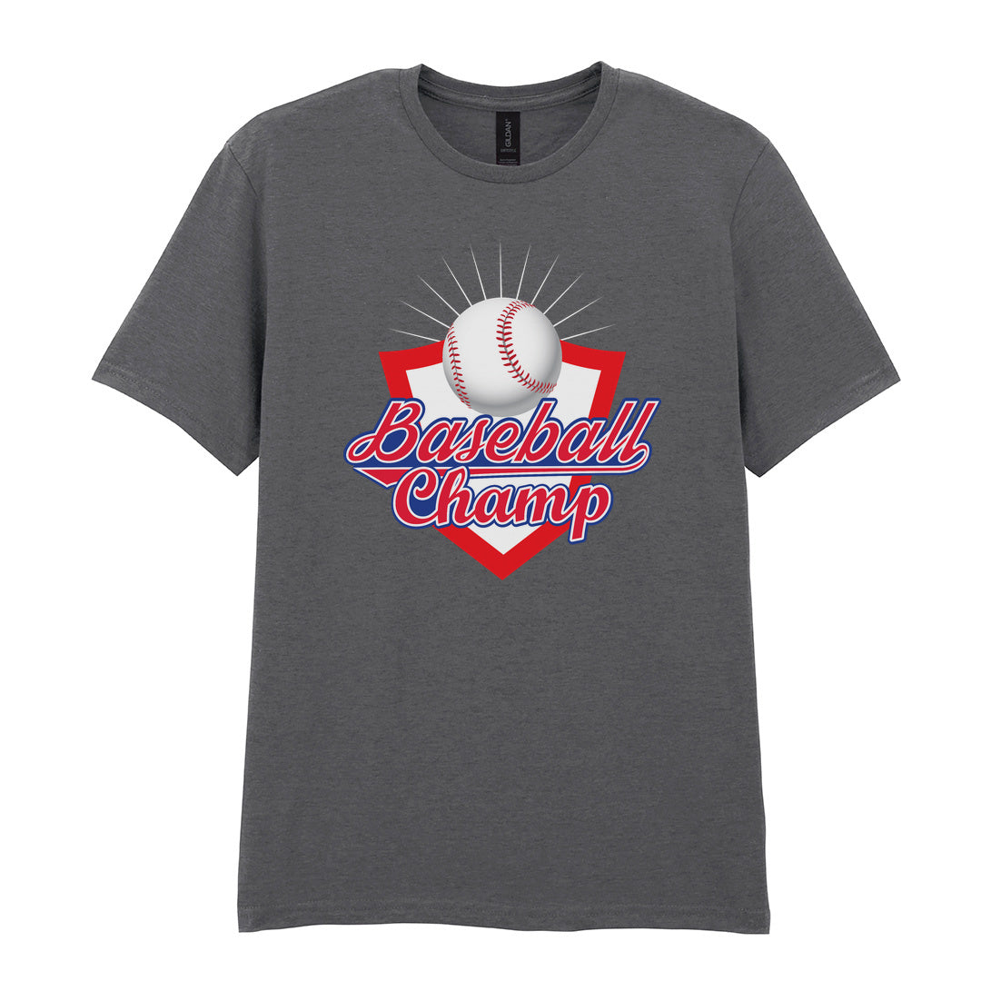 IPRINTOP Baseball Champ 3 Graphic T-Shirt in Charcoal - baseball and red shield