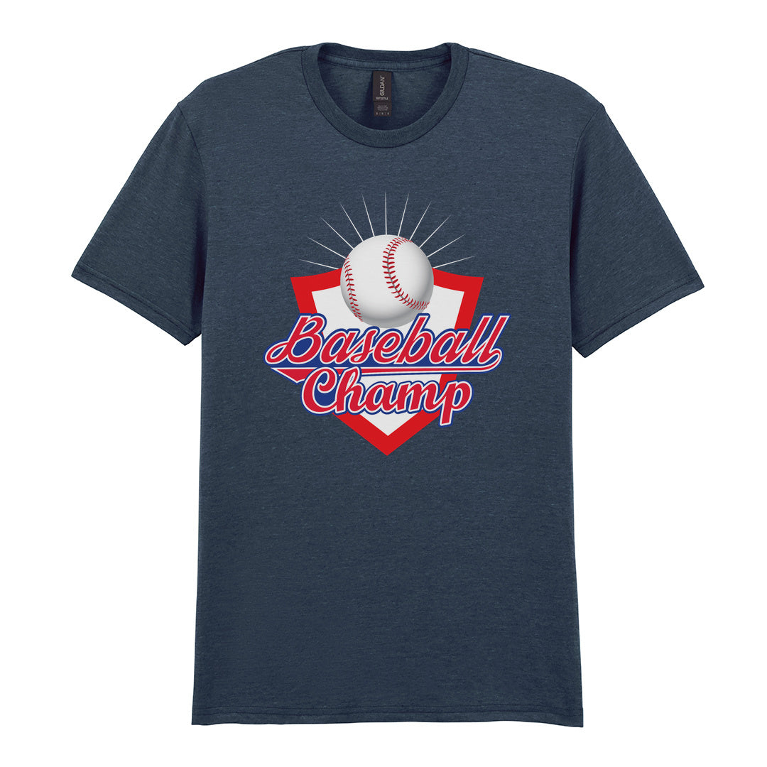 IPRINTOP Baseball Champ 3 Graphic T-Shirt in Dark Heather - baseball and red shield