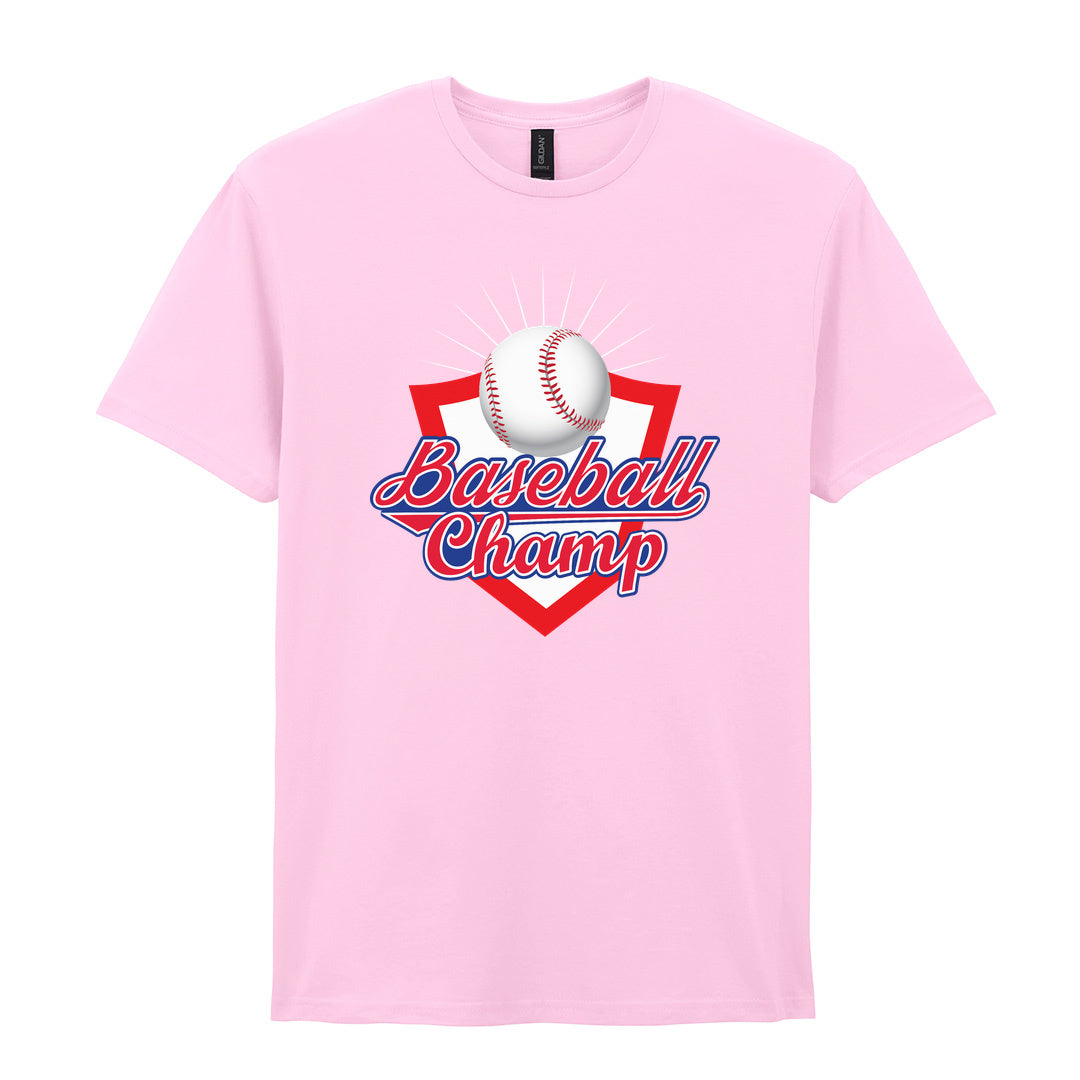 IPRINTOP Baseball Champ 3 Graphic T-Shirt in Light Pink - baseball and red shield