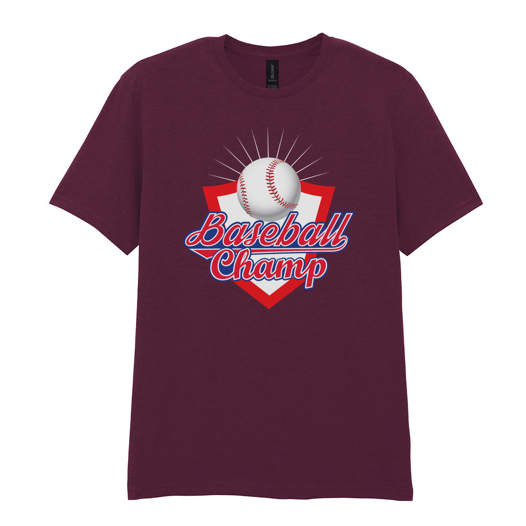 IPRINTOP Baseball Champ 3 Graphic T-Shirt in Maroon - baseball and red shield