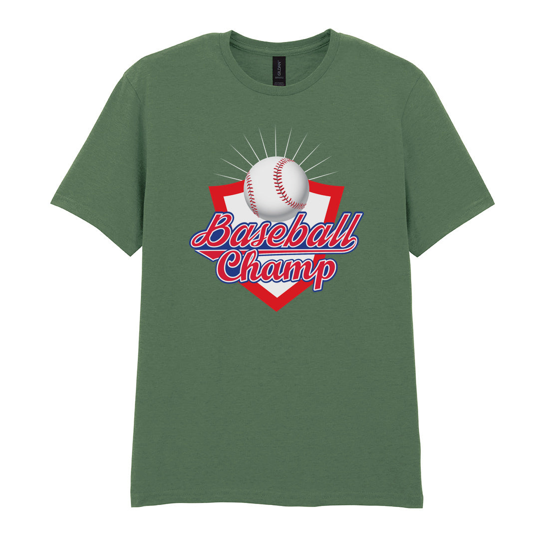 IPRINTOP Baseball Champ 3 Graphic T-Shirt in Military Green - baseball and red shield