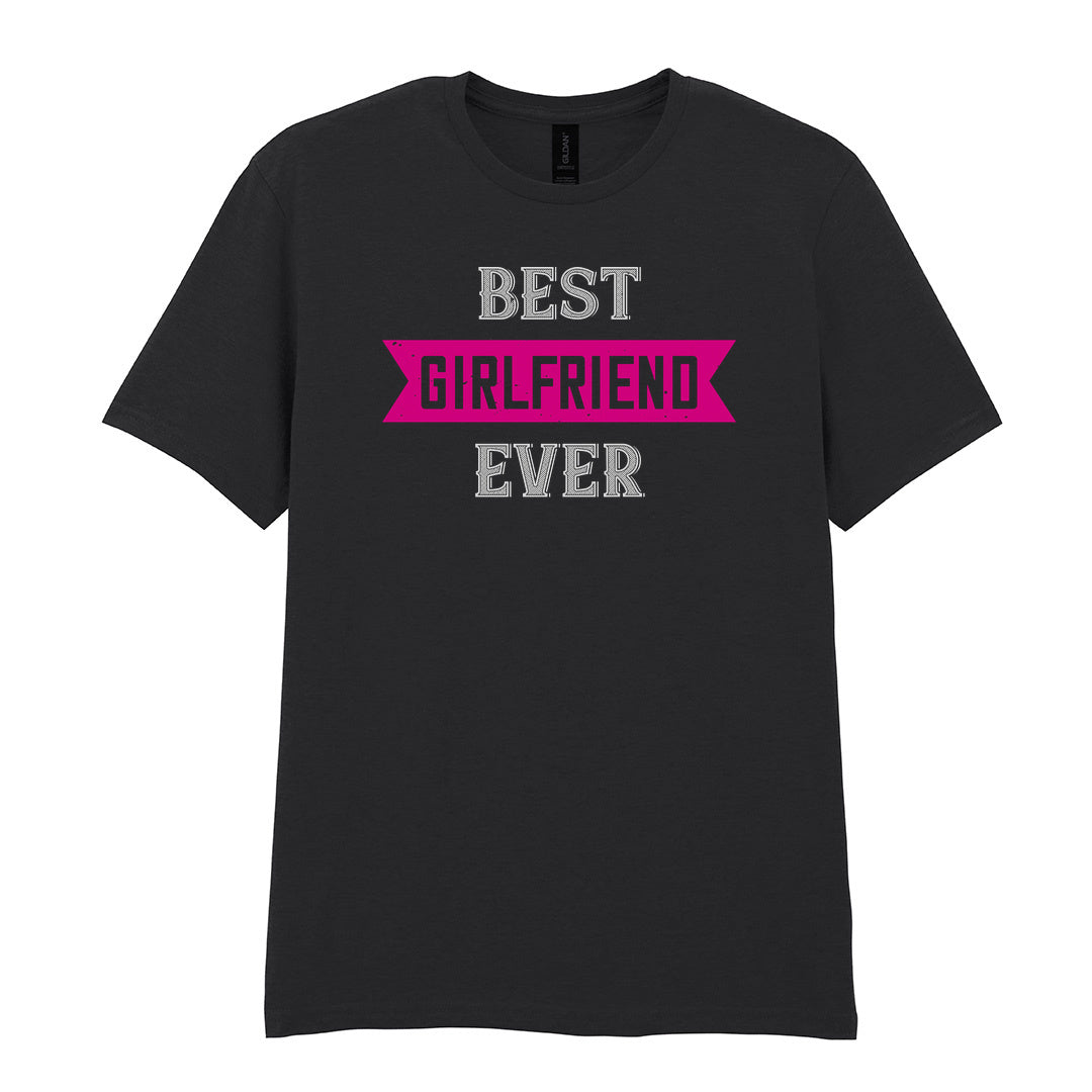 IPRINTOP Best Girlfriend Ever Graphic T-Shirt in Black - pink banner and white lettering